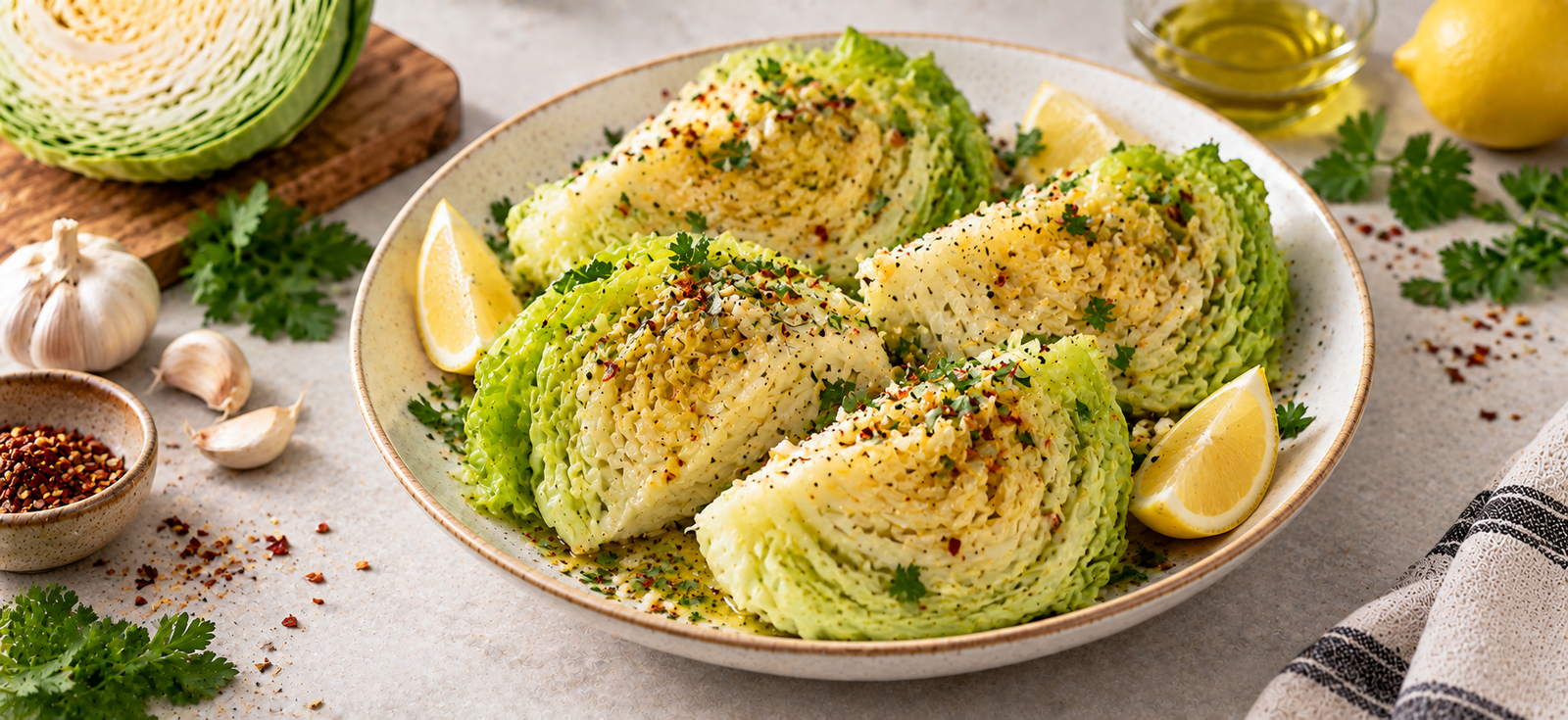 Steamed Cabbage with Garlic & Olive Oil
