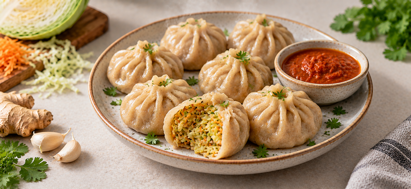Steamed Cabbage Momos / Dumplings