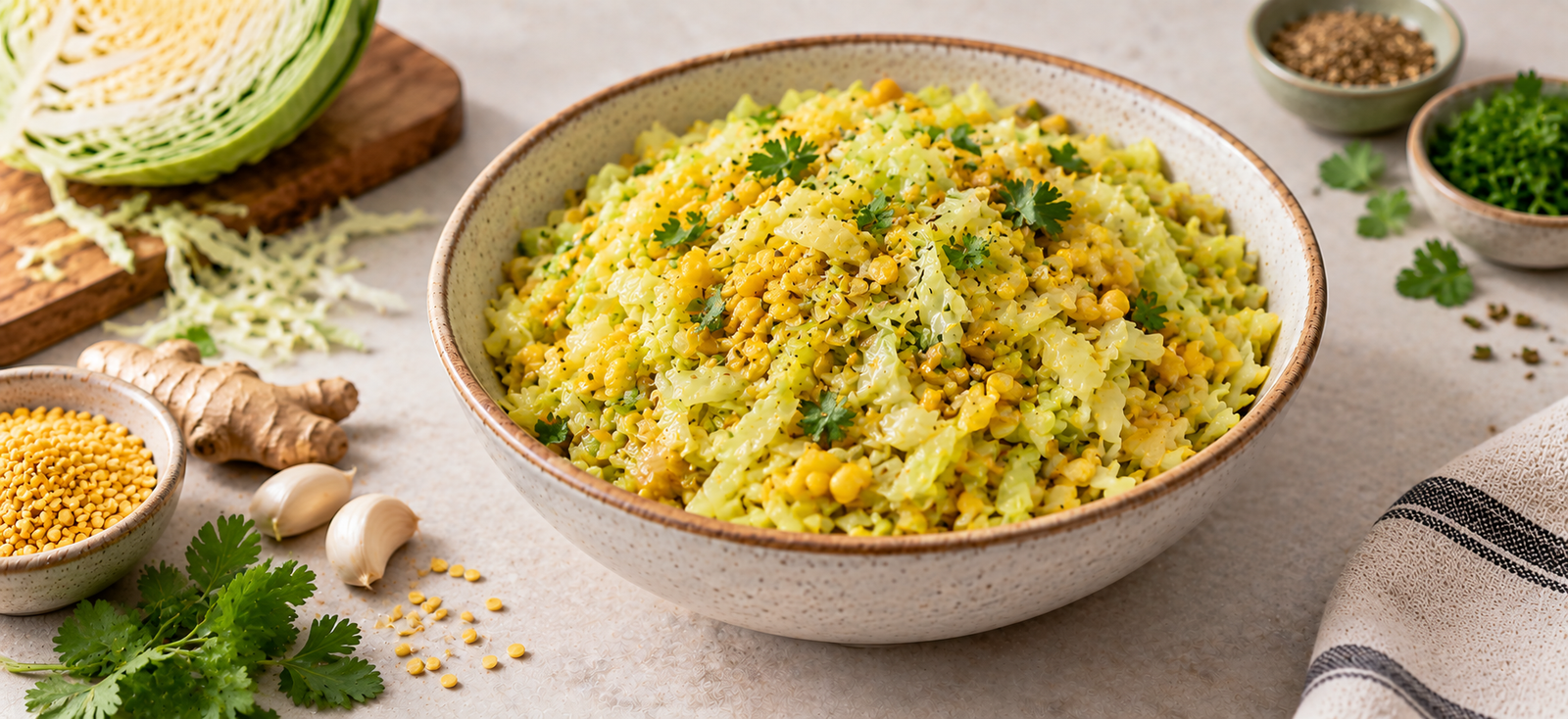 Steamed Cabbage & Moong Dal Bowl